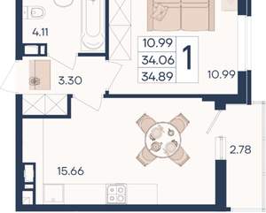 1-к квартира, вторичка, 35м2, 5/18 этаж