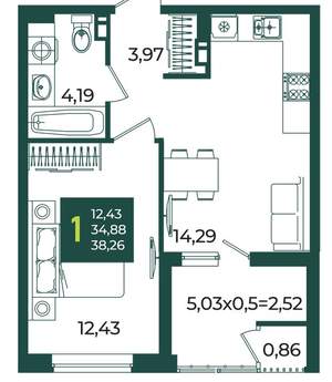 1-к квартира, вторичка, 38м2, 3/18 этаж