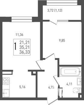 1-к квартира, вторичка, 36м2, 7/9 этаж