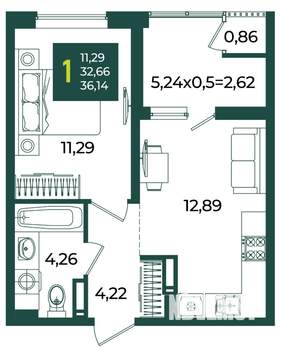 1-к квартира, вторичка, 36м2, 18/18 этаж