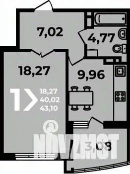 1-к квартира, вторичка, 43м2, 14/19 этаж