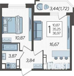 1-к квартира, строящийся дом, 38м2, 21/23 этаж