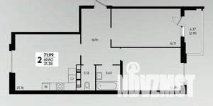 2-к квартира, вторичка, 72м2, 17/22 этаж