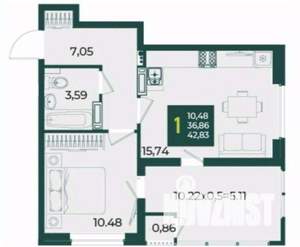 1-к квартира, вторичка, 43м2, 8/18 этаж