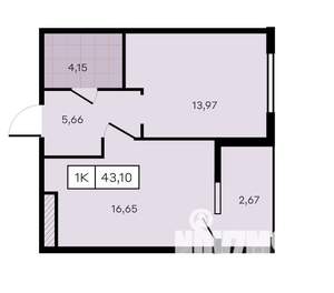 1-к квартира, вторичка, 43м2, 5/8 этаж