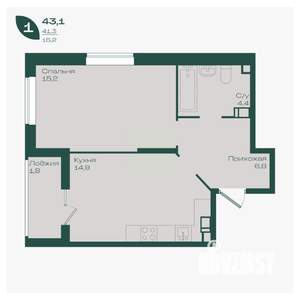 1-к квартира, вторичка, 43м2, 5/18 этаж