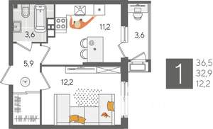 1-к квартира, вторичка, 37м2, 3/24 этаж