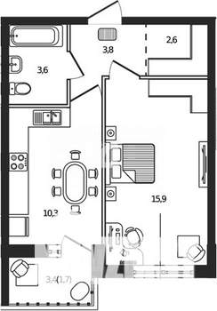 1-к квартира, вторичка, 38м2, 4/9 этаж
