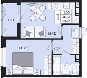 1-к квартира, вторичка, 38м2, 3/8 этаж