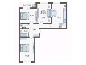 3-к квартира, вторичка, 74м2, 6/19 этаж