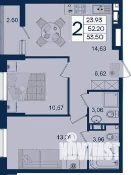 2-к квартира, вторичка, 54м2, 9/18 этаж
