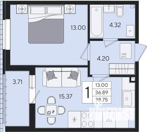 1-к квартира, вторичка, 39м2, 2/8 этаж