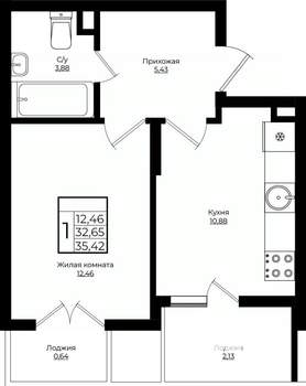 1-к квартира, вторичка, 35м2, 10/10 этаж