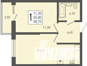1-к квартира, строящийся дом, 39м2, 2/24 этаж