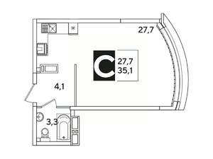 Студия квартира, вторичка, 35м2, 12/16 этаж