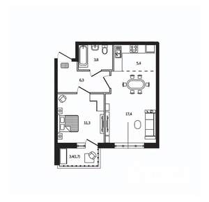 1-к квартира, вторичка, 46м2, 5/9 этаж