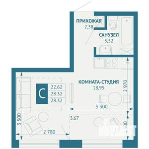 Студия квартира, строящийся дом, 28м2, 8/18 этаж
