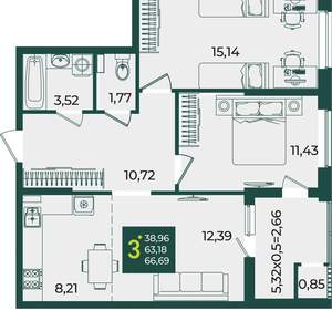 3-к квартира, вторичка, 67м2, 2/18 этаж