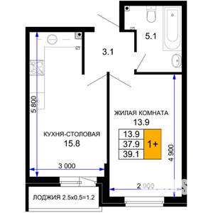 1-к квартира, строящийся дом, 39м2, 2/16 этаж
