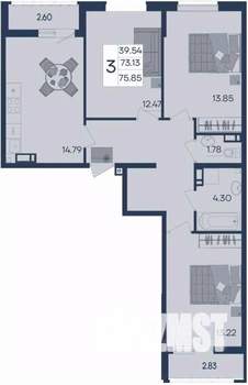 3-к квартира, вторичка, 76м2, 8/18 этаж