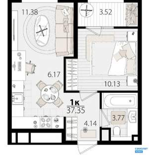 1-к квартира, вторичка, 37м2, 5/18 этаж