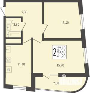 2-к квартира, строящийся дом, 61м2, 20/24 этаж