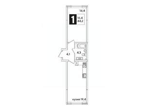 1-к квартира, вторичка, 44м2, 6/16 этаж