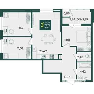 3-к квартира, вторичка, 82м2, 3/18 этаж