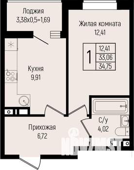 1-к квартира, вторичка, 35м2, 4/15 этаж