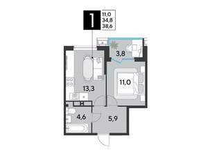 1-к квартира, вторичка, 39м2, 12/18 этаж