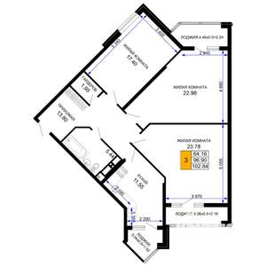 3-к квартира, вторичка, 103м2, 9/12 этаж