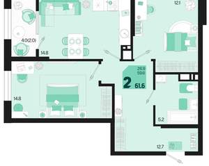 2-к квартира, вторичка, 62м2, 8/18 этаж