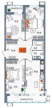 3-к квартира, сданный дом, 85м2, 7/16 этаж