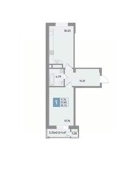 1-к квартира, вторичка, 55м2, 4/12 этаж