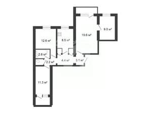 4-к квартира, вторичка, 76м2, 8/9 этаж