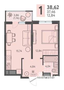 1-к квартира, вторичка, 39м2, 17/18 этаж