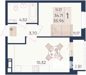 1-к квартира, вторичка, 36м2, 8/18 этаж
