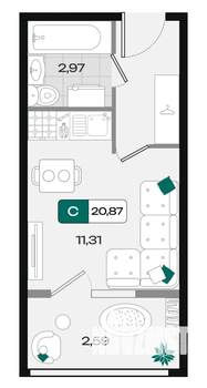 Студия квартира, вторичка, 21м2, 8/18 этаж