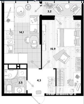 1-к квартира, вторичка, 40м2, 16/16 этаж