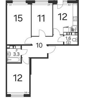 3-к квартира, вторичка, 65м2, 11/12 этаж