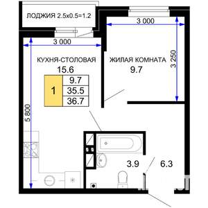 1-к квартира, вторичка, 37м2, 15/16 этаж