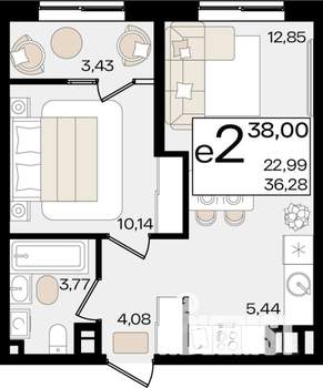 1-к квартира, вторичка, 38м2, 2/9 этаж