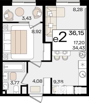 2-к квартира, строящийся дом, 36м2, 11/18 этаж