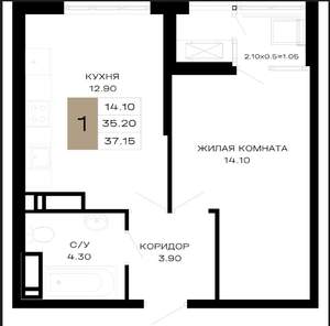 1-к квартира, сданный дом, 37м2, 15/25 этаж