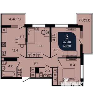 3-к квартира, вторичка, 76м2, 12/24 этаж