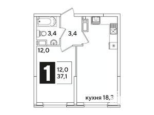 1-к квартира, вторичка, 37м2, 13/16 этаж