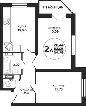 2-к квартира, вторичка, 55м2, 5/24 этаж