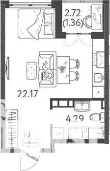 Студия квартира, вторичка, 28м2, 3/9 этаж