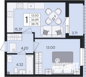 1-к квартира, вторичка, 39м2, 2/8 этаж