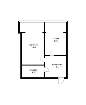 1-к квартира, вторичка, 46м2, 4/6 этаж